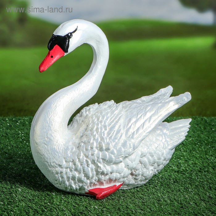 Садовая фигура "Лебедь", перламутровая, гипс, 24х16х24 см - Фото 1