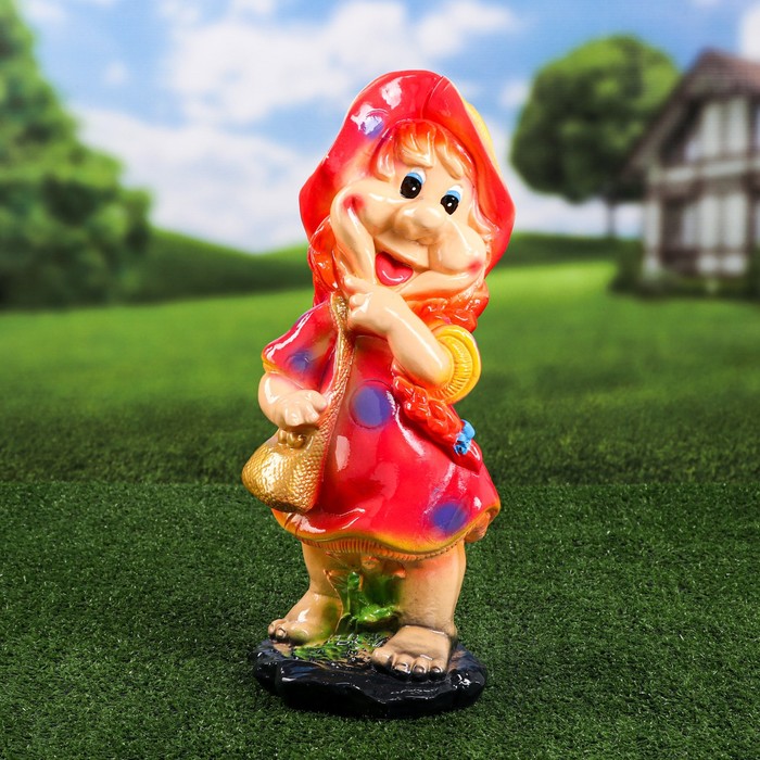 Садовая фигура "Девочка гномик с сумочкой", разноцветная, гипс, 43 см, микс - Фото 1