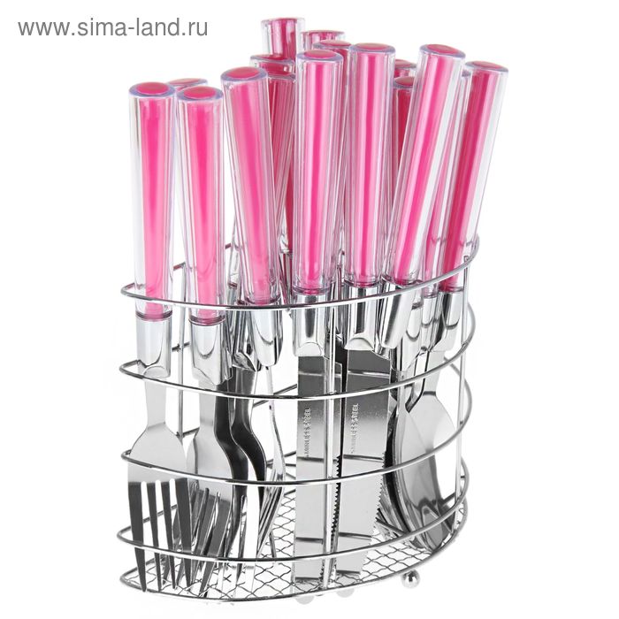 Набор столовых приборов "Карамель", 24 предмета, цвет розовый - Фото 1
