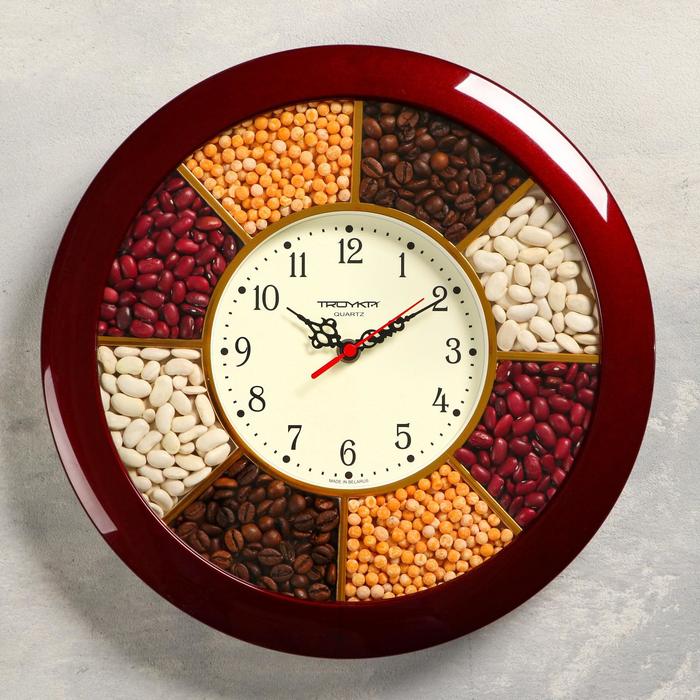 Часы настенные, серия: Кухня, "Специи", d-29 см, бордовый обод - Фото 1