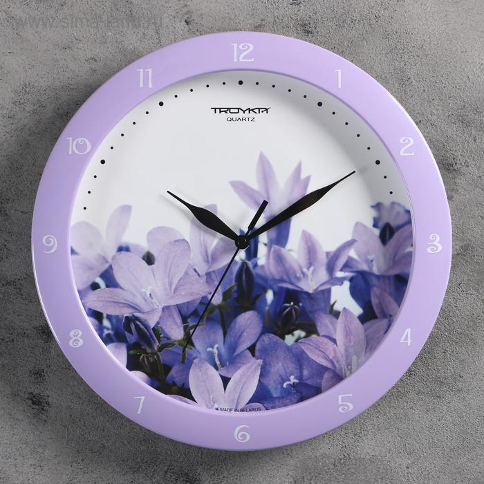 Часы настенные круглые "Сиреневые цветы", сиреневый обод, 29х29 см - Фото 1