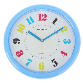Часы настенные "Цветные цифры", дискретный ход, d-24 см, голубой обод