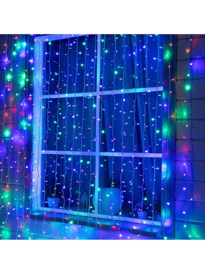 Гирлянда «Занавес» 2×9 м, IP44, УМС, белая нить, 1800 LED, свечение мульти, 220 В