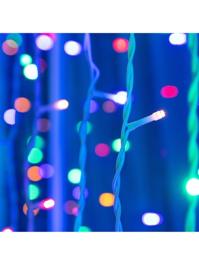 Гирлянда «Занавес» 2×9 м, IP44, УМС, белая нить, 1800 LED, свечение мульти, 220 В