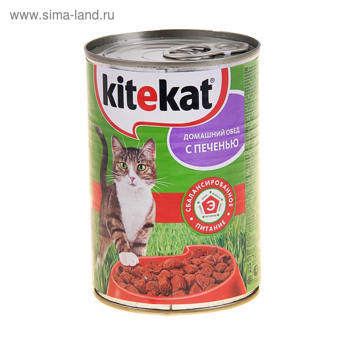 Влажный корм KiteKat для кошек, печень, ж/б, 410 г - Фото 1