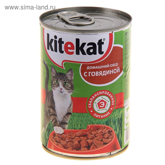 Влажный корм KiteKat для кошек, говядина, ж/б, 410 г - Фото 1