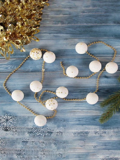 Бусы на ёлку «Белые шарики с блёстками», длина 1.2 м, d=2.5 см