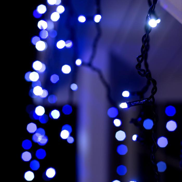 Гирлянда «Бахрома» 4 × 0.6 м, IP44, тёмная нить, 180 LED, свечение бело-синее, мигание, 220 В - фото 1897999073