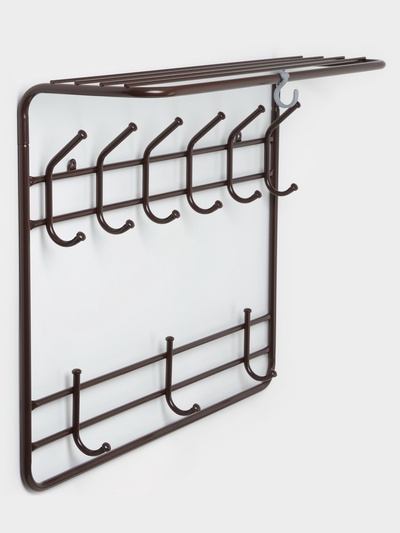 Вешалка настенная с полкой, 9 крючков, 2 яруса, 73×22×58 см, коричневая