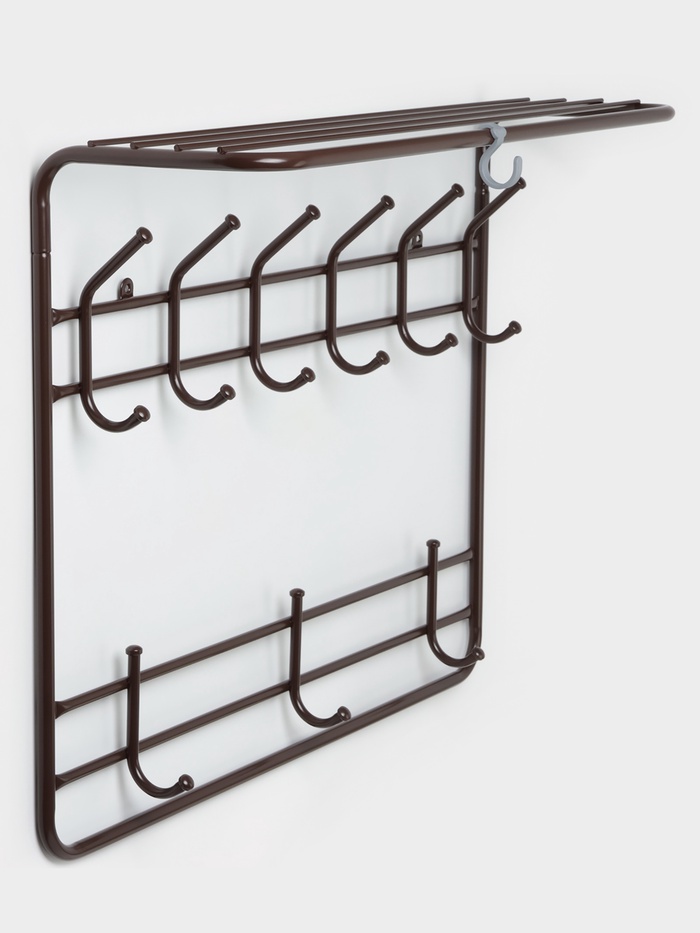Вешалка настенная с полкой, 9 крючков, 2 яруса, 73×22×58 см, коричневая - Фото 1
