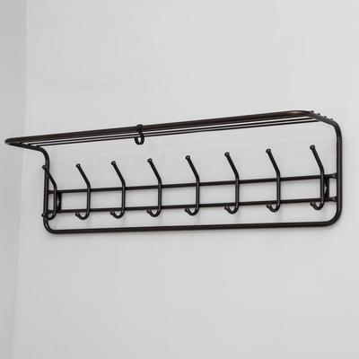 Вешалка настенная с полкой, 8 крючков, 97.5×22×26.5 см, медный антик