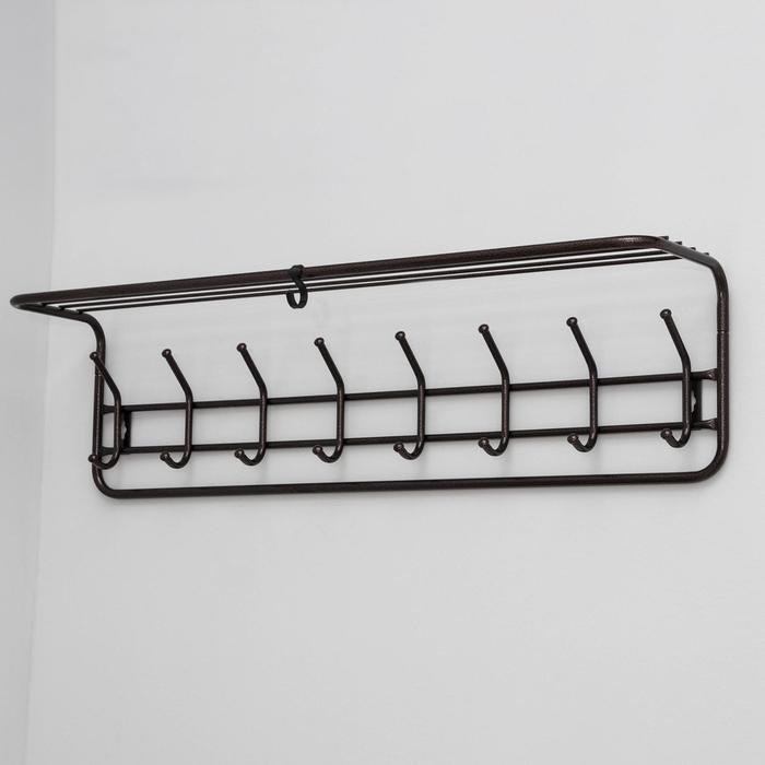 Вешалка настенная с полкой, 8 крючков, 97.5×22×26.5 см, медный антик - Фото 1