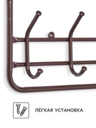 Вешалка настенная с полкой, 5 крючков, 60 см, коричневая - Фото 2