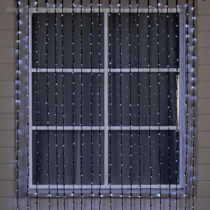 Гирлянда «Водопад» 2 × 6 м, IP44, УМС, тёмная нить, 1500 LED, свечение белое, 8 режимов, 220 В