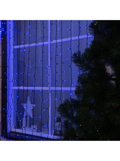 Гирлянда «Занавес» 2×9 м, IP44, УМС, тёмная нить, 1800 LED, свечение синее, 220 В
