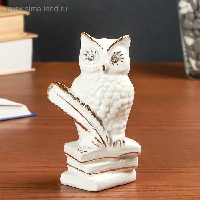 Сувенир керамика "Мудрая сова на книгах" белый, со стразами, 13,2х6,7х7,5 см - Фото 1