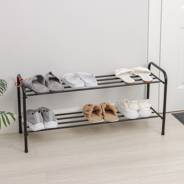 Подставка для обуви, 2 яруса, 87×30×45 см, цвет чёрный - Фото 1