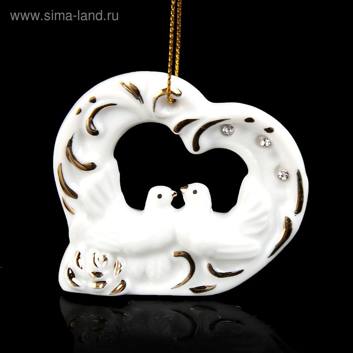 Сувенир керамика "Два голубка в сердце" со стразами 5,4х6,1х1,8 см - Фото 1