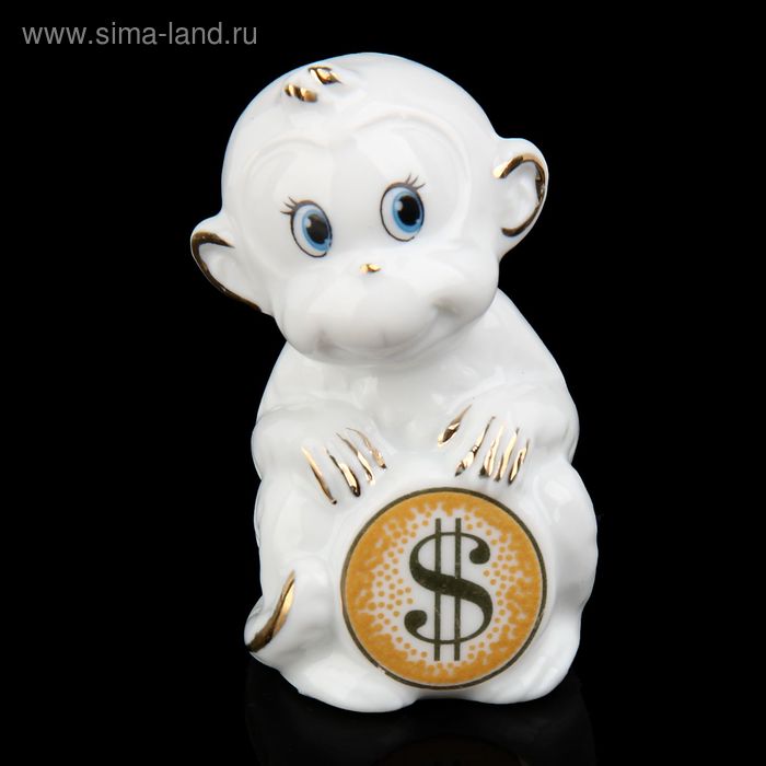 Сувенир керамика "Малыш обезьянка с долларом" белый, 6,3х3,5х3,2 см - Фото 1