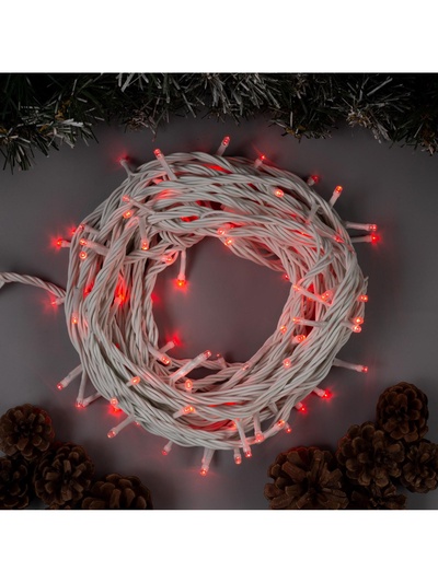 Гирлянда «Нить» 10 м, IP44, УМС, белая нить, 100 LED, свечение красное, 220 В