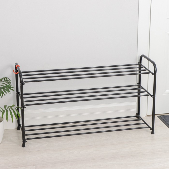 Подставка для обуви, 3 яруса, 87×30×48 см, цвет чёрный - Фото 1
