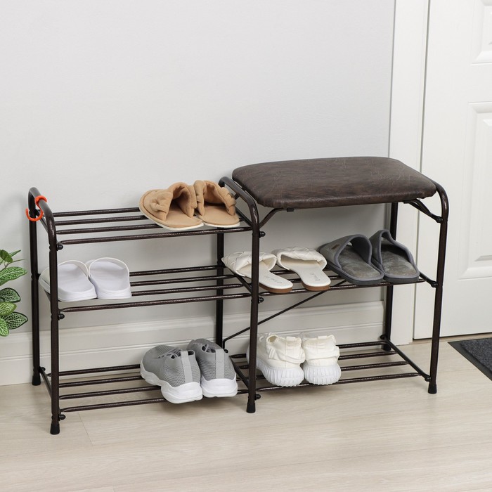 Подставка для обуви с сиденьем, 3 яруса, 89×30×48 см, цвет медный антик - Фото 1