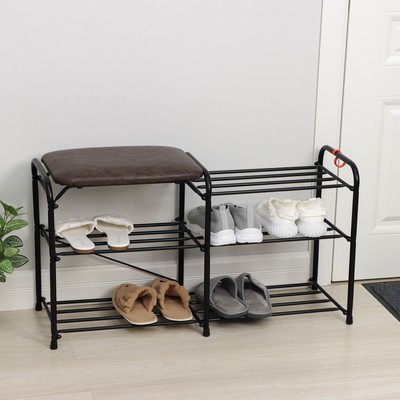 Подставка для обуви с сиденьем, 3 яруса, 89×30×48 см, цвет чёрный