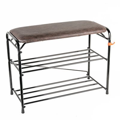 Подставка для обуви с сиденьем, 3 яруса, 65×30×48 см, цвет чёрный