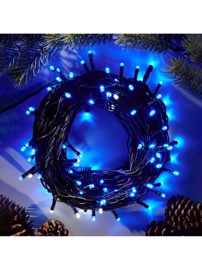 Гирлянда «Нить» 10 м, IP44, УМС, тёмная нить, 100 LED, свечение бело-синее, мигание, 220 В
