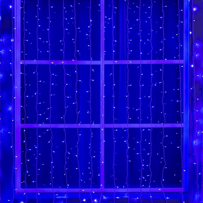 Гирлянда «Занавес» 2 × 6 м, IP44, УМС, белая нить, 1440 LED, свечение синее, 220 В - Фото 1