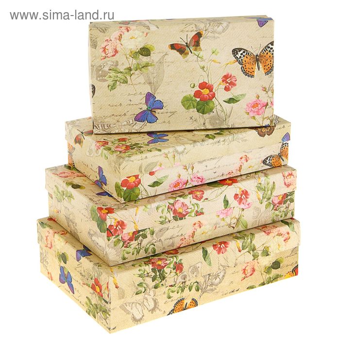 Набор коробок 4 в 1 "Бабочки ретро, 30 х 20 х 8 - 24 х 14 х 5 см - Фото 1