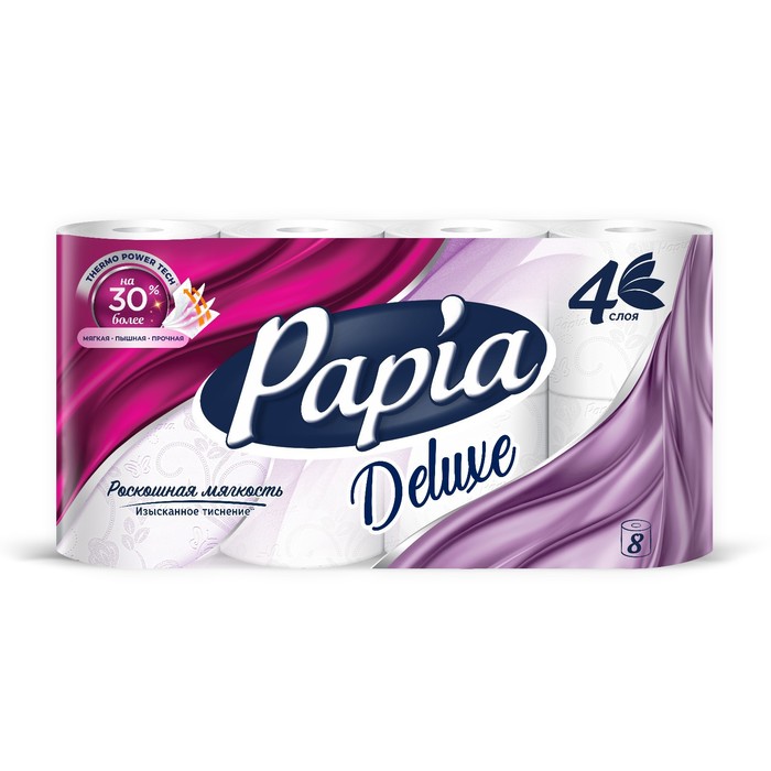Туалетная бумага Papia Deluxe, 4 слоя, 8 рулонов - Фото 1