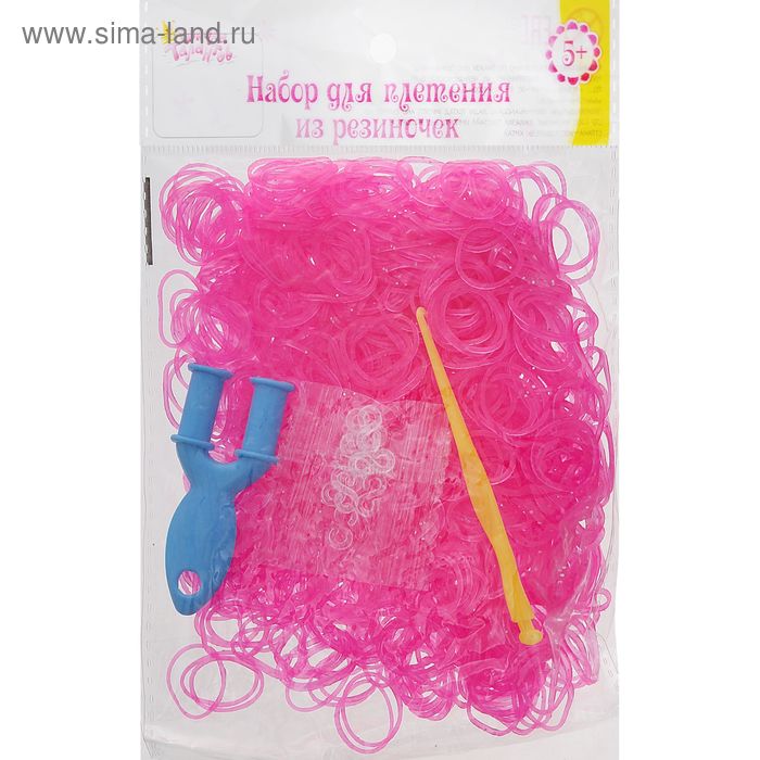 Резиночки для плетения розовые с блёстками, набор 1000 шт., крючок, крепления, пяльцы - Фото 1