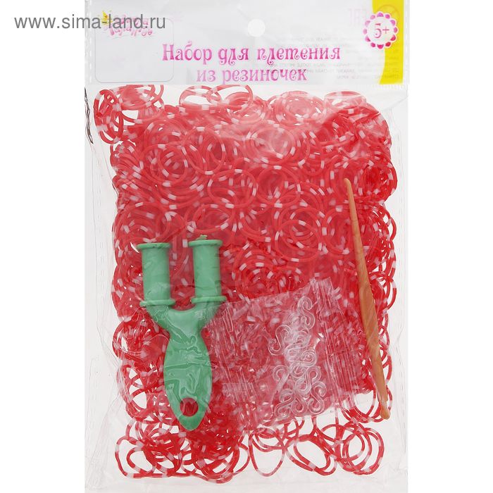 Резиночки для плетения бело-красные, набор 1000 шт., крючок, крепления, пяльцы - Фото 1