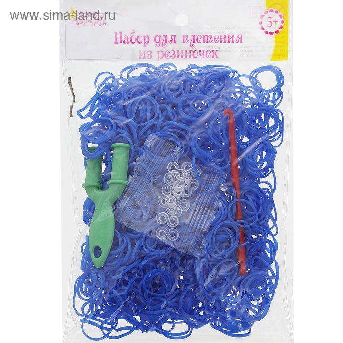 Резиночки для плетения синие, набор 1000 шт., крючок, крепления, пяльцы - Фото 1