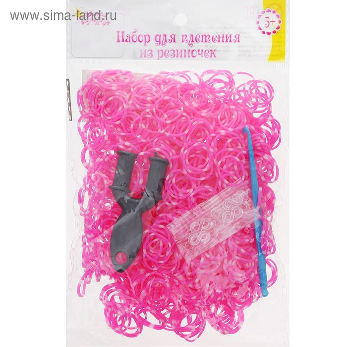 Резиночки для плетения бело-розовые, набор 1000 шт., крючок, крепления, пяльцы - Фото 1