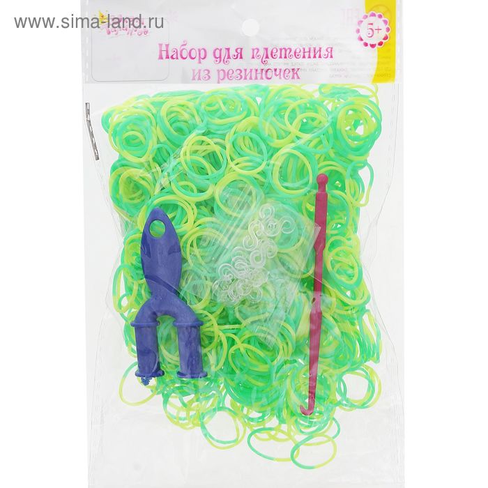 Резиночки для плетения жёлто-зелёные, набор1000 шт., крючок, крепления, пяльцы - Фото 1
