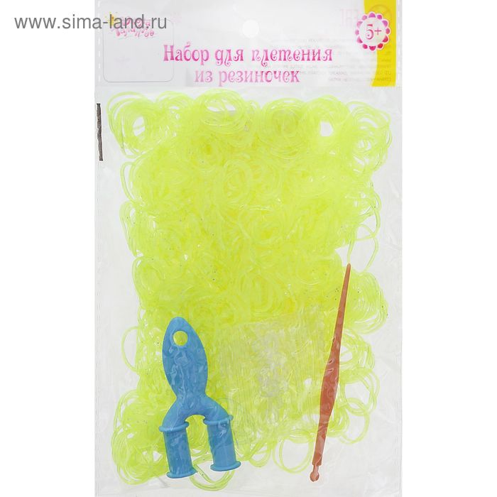 Резиночки для плетения жёлтые с блёстками, набор 1000 шт., крючок, крепления, пяльцы - Фото 1