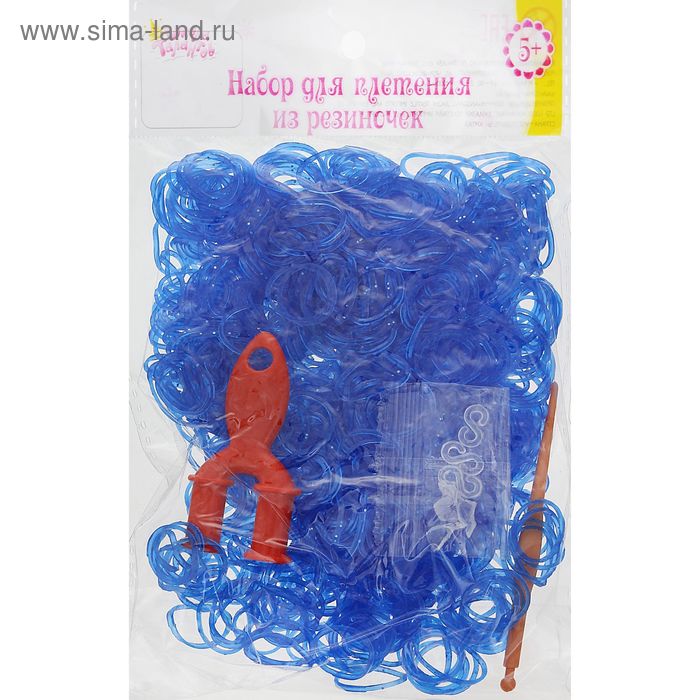 Резиночки для плетения голубые с блёстками 1000 шт., крючок, крепления, пяльцы - Фото 1