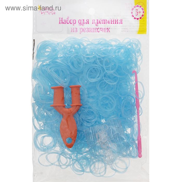 Резиночки для плетения голубые, светящиеся в темноте, набор 1000 шт., крючок, крепления, пяльцы - Фото 1