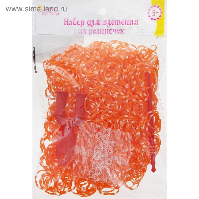 Резиночки для плетения бело-оранжевые, набор 1000 шт, крючок, крепления, пяльцы - Фото 1