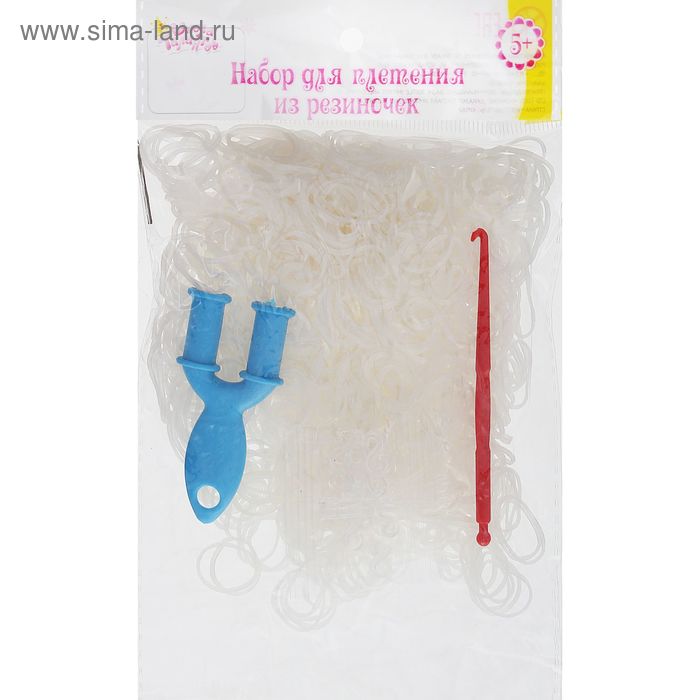 Резиночки для плетения белые, светящиеся в темноте, набор 1000 шт., крючок, крепления, пяльцы - Фото 1