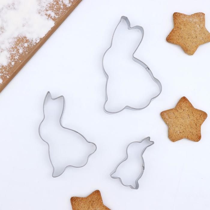 Набор форм для печенья Доляна «Кролик», 3 шт., серебристый