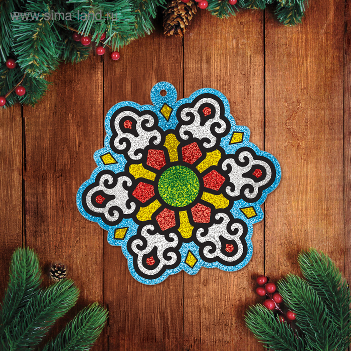 Новогодняя фреска блёстками "Снежинка", набор: блестки 5 цветов, стека - Фото 1