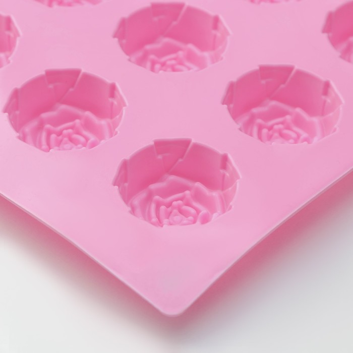 Форма для выпечки Доляна «Цветы. Роза», силикон, 29,5×17,5 см, 15 ячеек (d=4,2 см), цвет МИКС - фото 1906798086