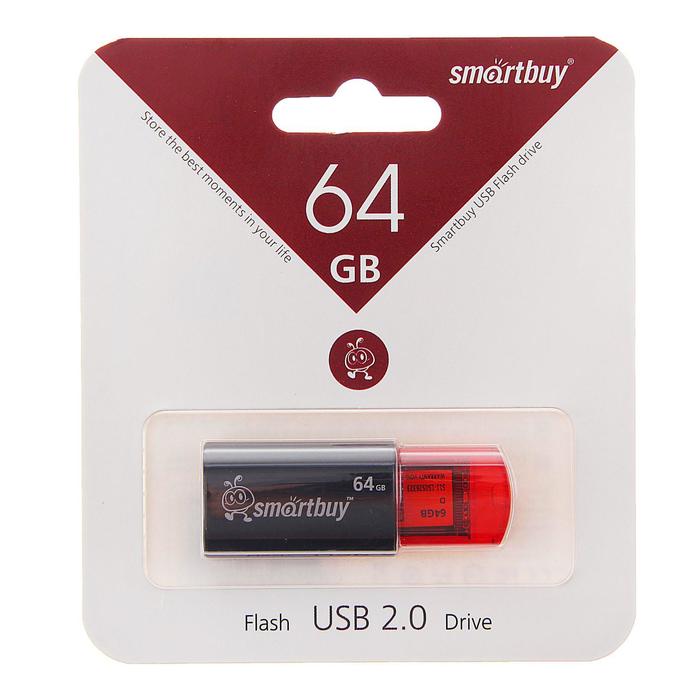 Флешка Smartbuy Click, 64 Гб, USB2.0, чт до 25 Мб/с, зап до 15 Мб/с, чёрная - фото 51292485