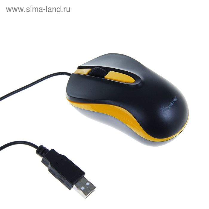 Мышь Smartbuy 317, проводная, оптическая, 1000 dpi, провод 1.6 м, USB, чёрно-желтая - Фото 1