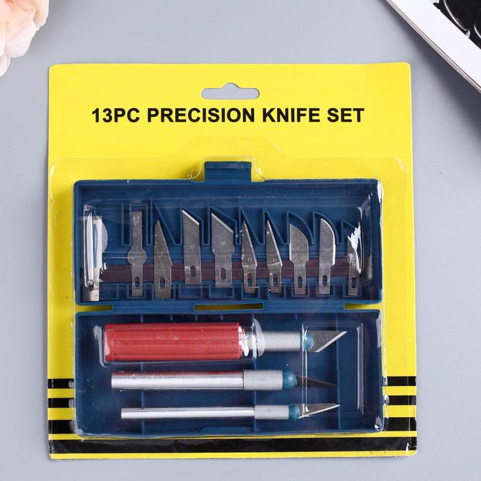 Инструмент для творчества набор 3 ножа + 10 лезвий пластик, металл 2,5х23х19,5 см - Фото 1