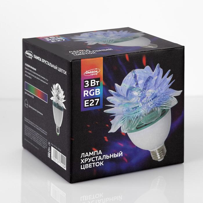 Световой прибор «Хрустальный цветок» 12.5 см, Е27, свечение RGB - фото 1908255165