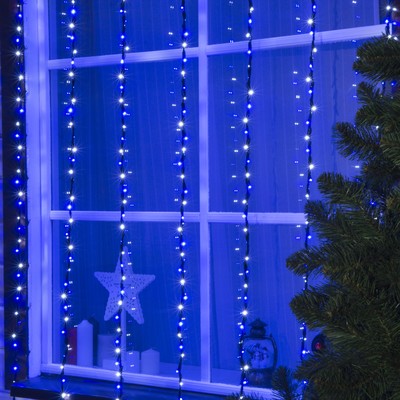 Гирлянда "Водопад" уличная, УМС, 2 х 3 м, LED-800-220V, 8 режимов, нить тёмная, свечение бело-синее